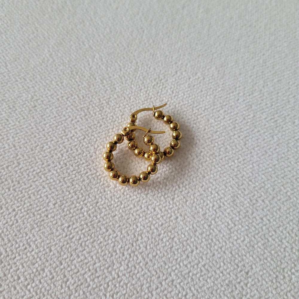 NA NIN Classic Gold Plated Ball Non-Tarnish Hoop Earrings - Picture 5 of 8